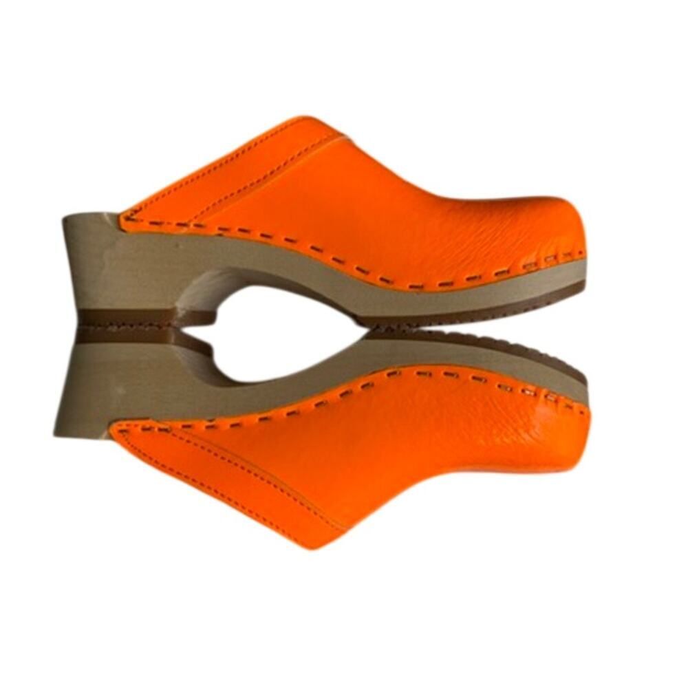 NEW Verka Swedish Clogs Neon Orange Patent Leather Size EU 37 /US 6 - 6.5 - Picture 5 of 7